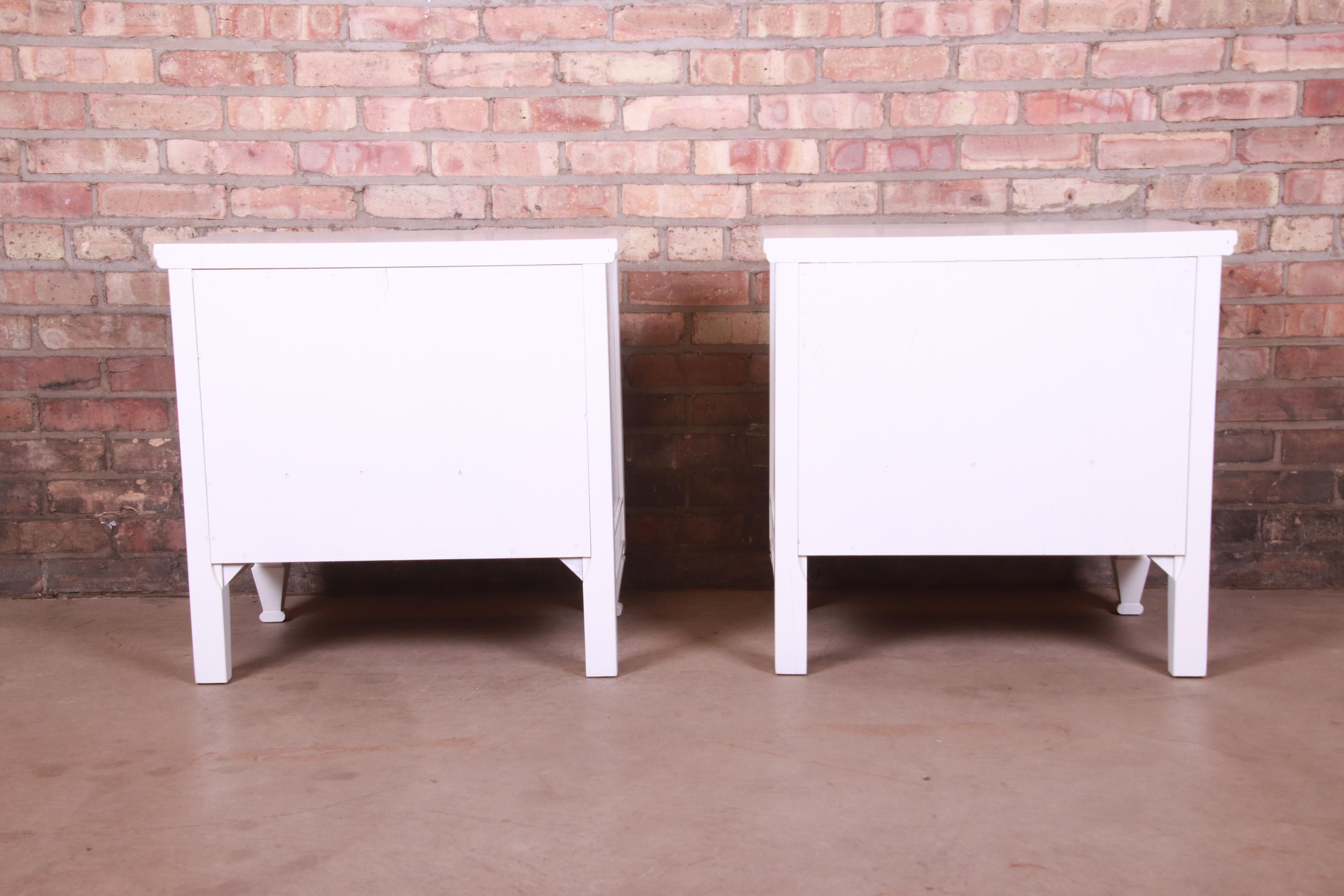 Drexel French Regency Louis XVI White Lacquered Nightstands, Newly Refinished For Sale 9