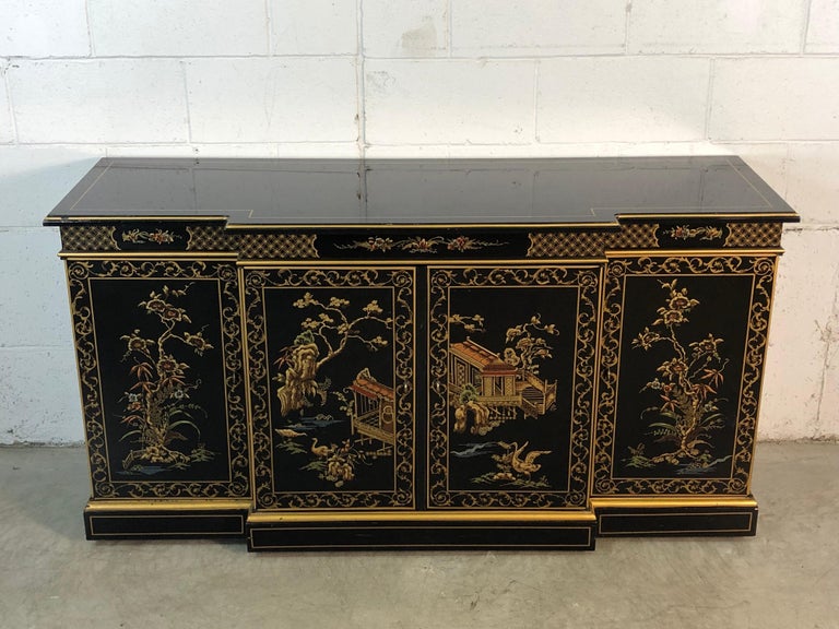 Drexel Furniture Asian Scene Lacquered Sideboard For Sale at 1stDibs