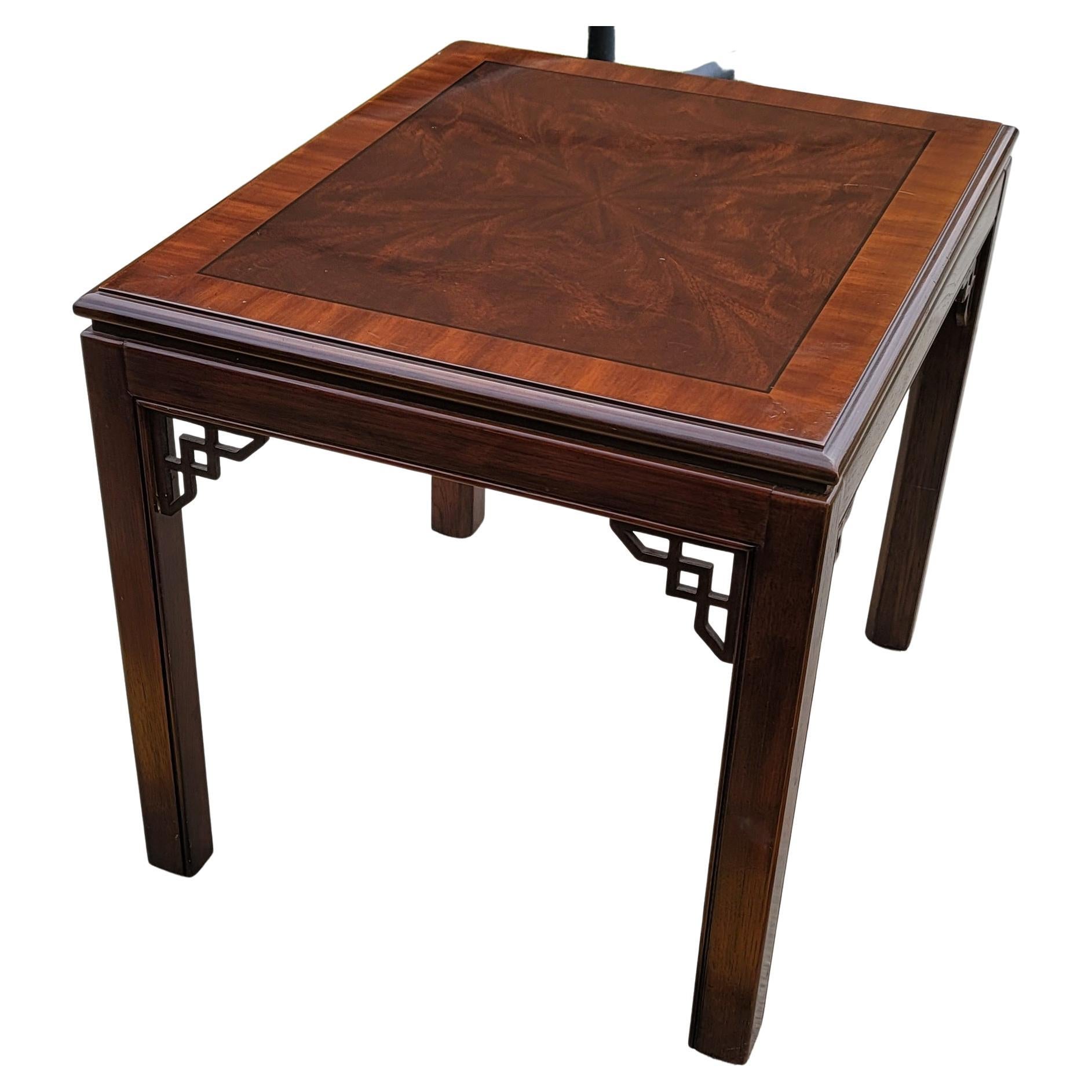 American Drexel Furniture Chippendale Collection Burled Mahogany Side Table For Sale