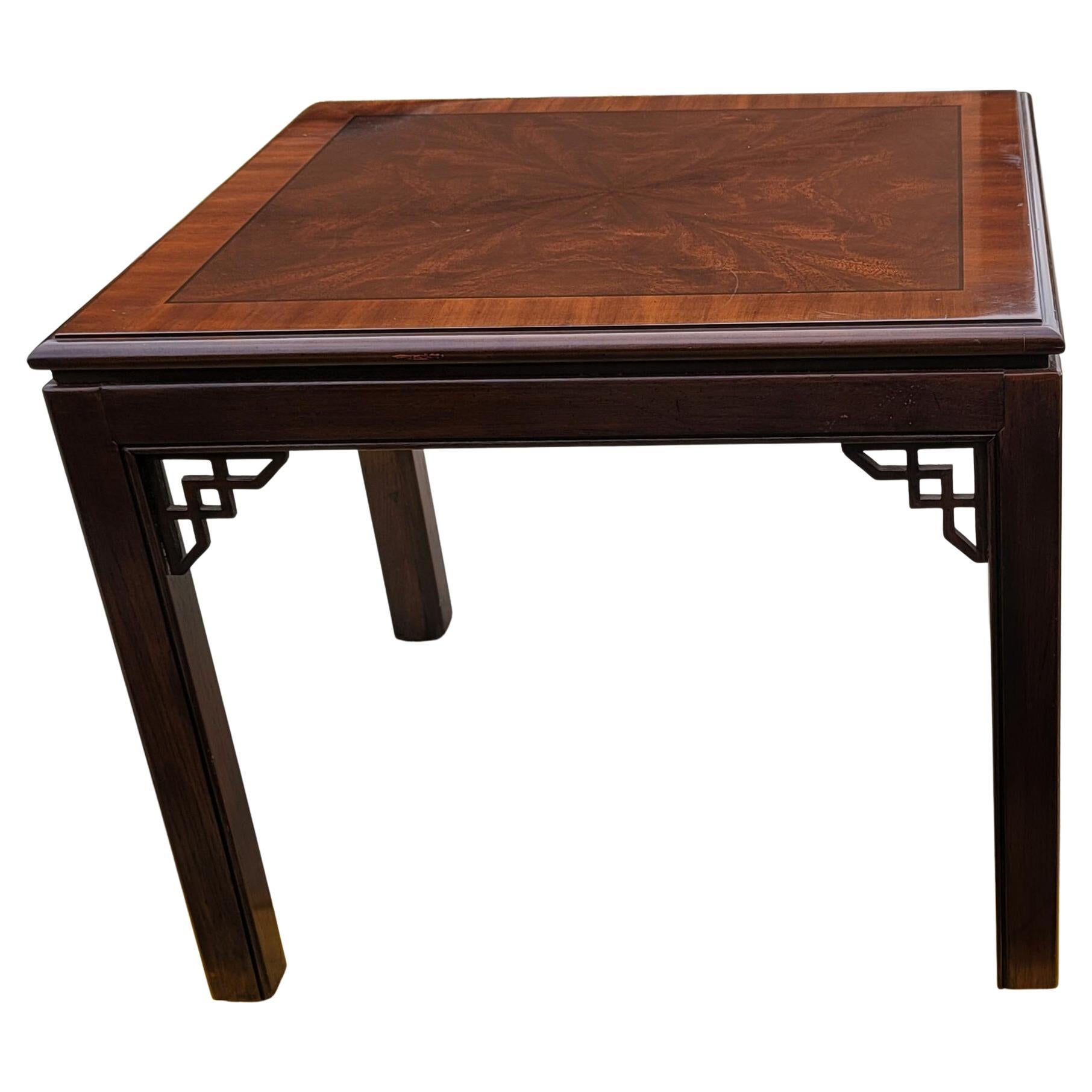 Drexel Furniture Chippendale Collection Burled Mahogany Side Table For Sale