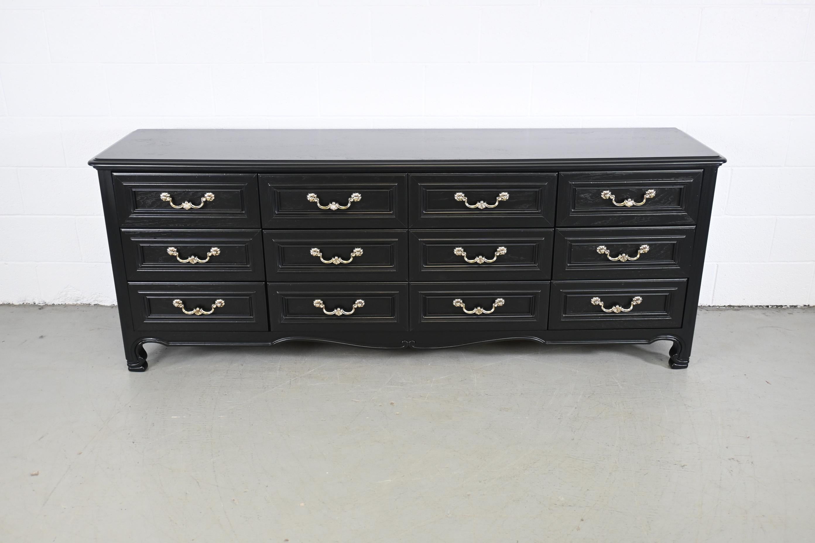 North American Drexel Furniture French Country Black Lacquered Long Dresser For Sale