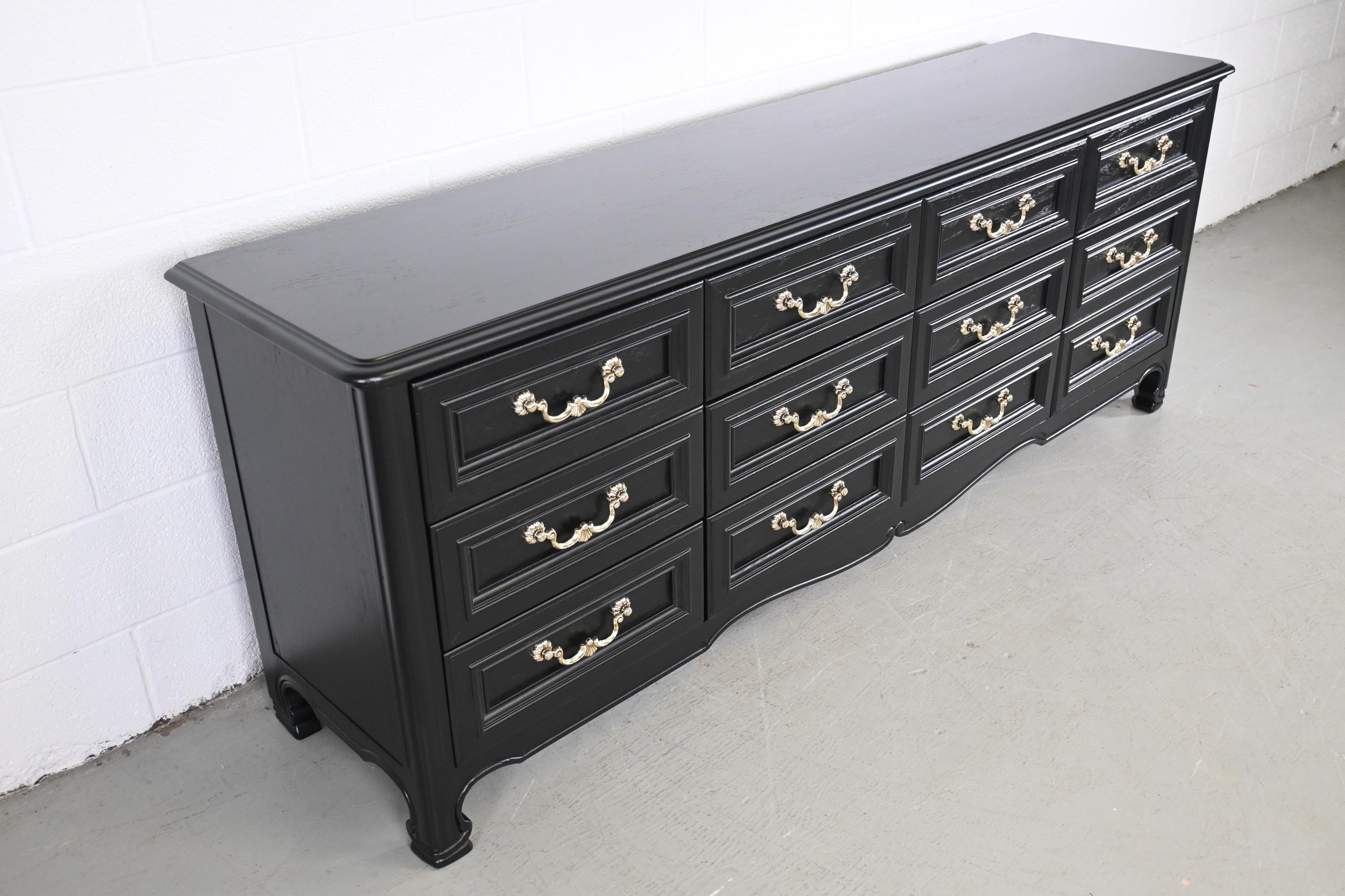 Mid-20th Century Drexel Furniture French Country Black Lacquered Long Dresser For Sale