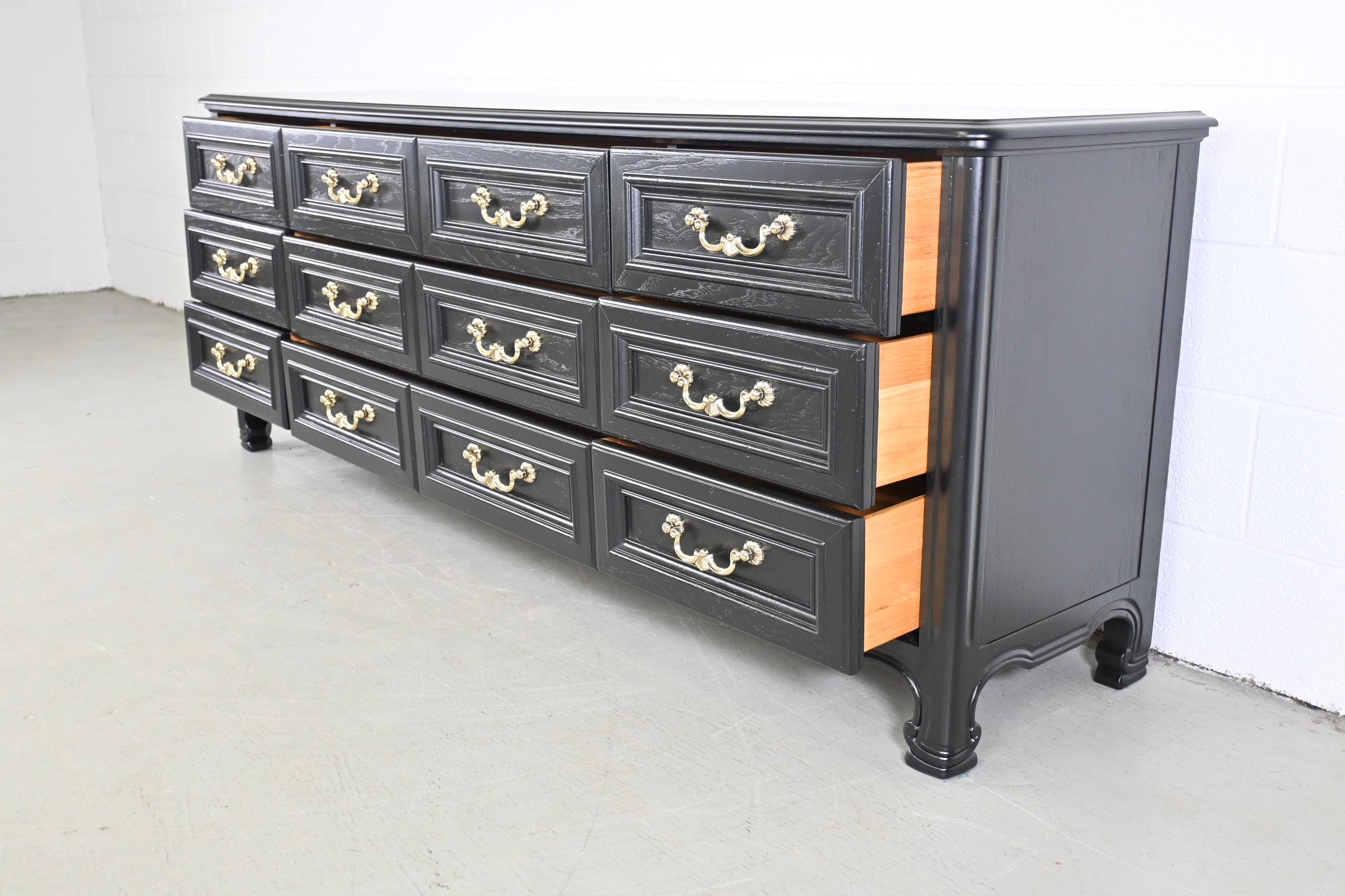 Drexel Furniture French Country Black Lacquered Long Dresser For Sale 1