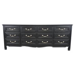 Retro Drexel Furniture French Country Black Lacquered Long Dresser