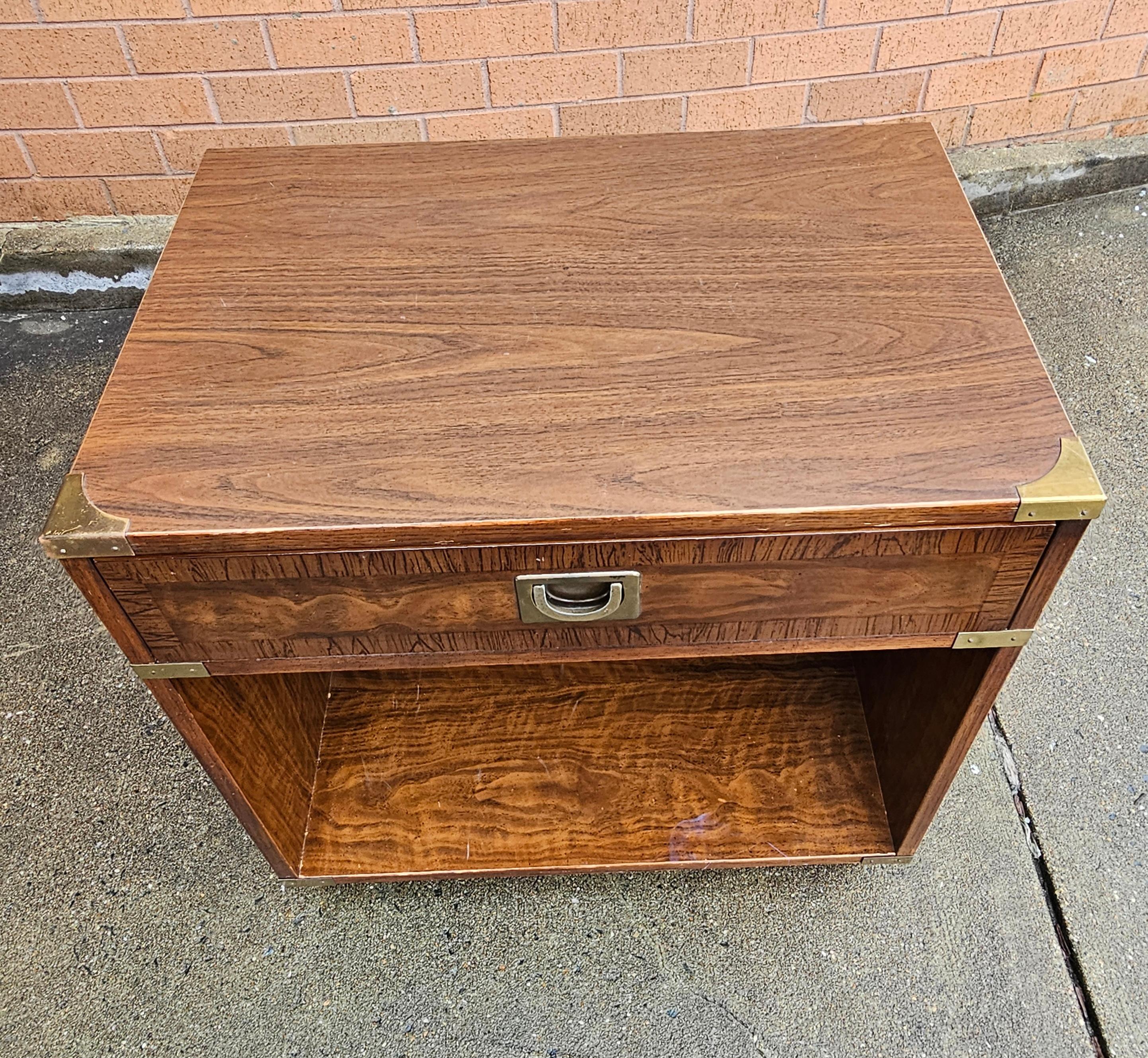 20th Century Drexel Furniture Mid-Century Campaign Style Bedside Table For Sale