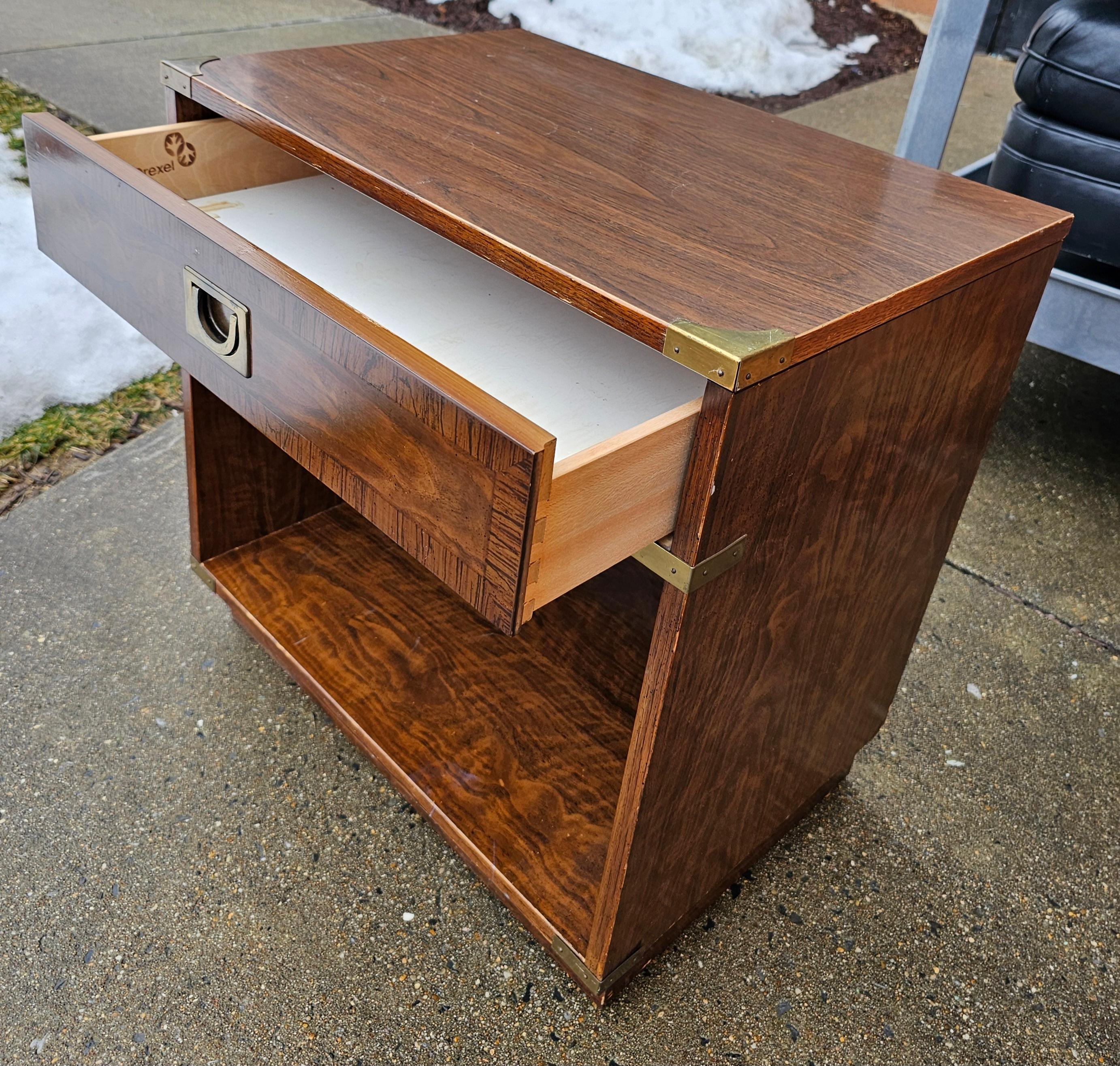 Drexel Furniture Mid-Century Campaign Style Bedside Table For Sale 1