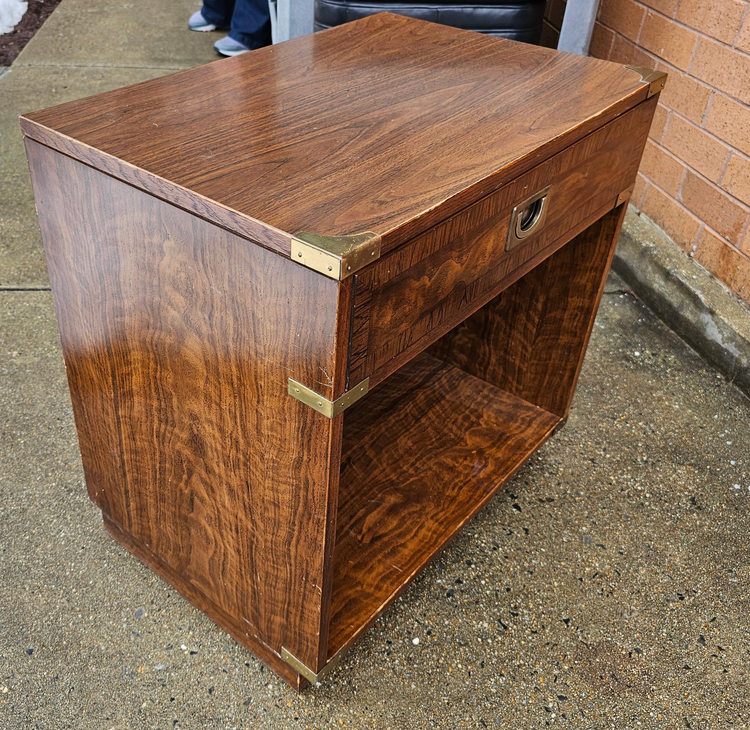Drexel Furniture Mid-Century Campaign Style Bedside Table For Sale 2