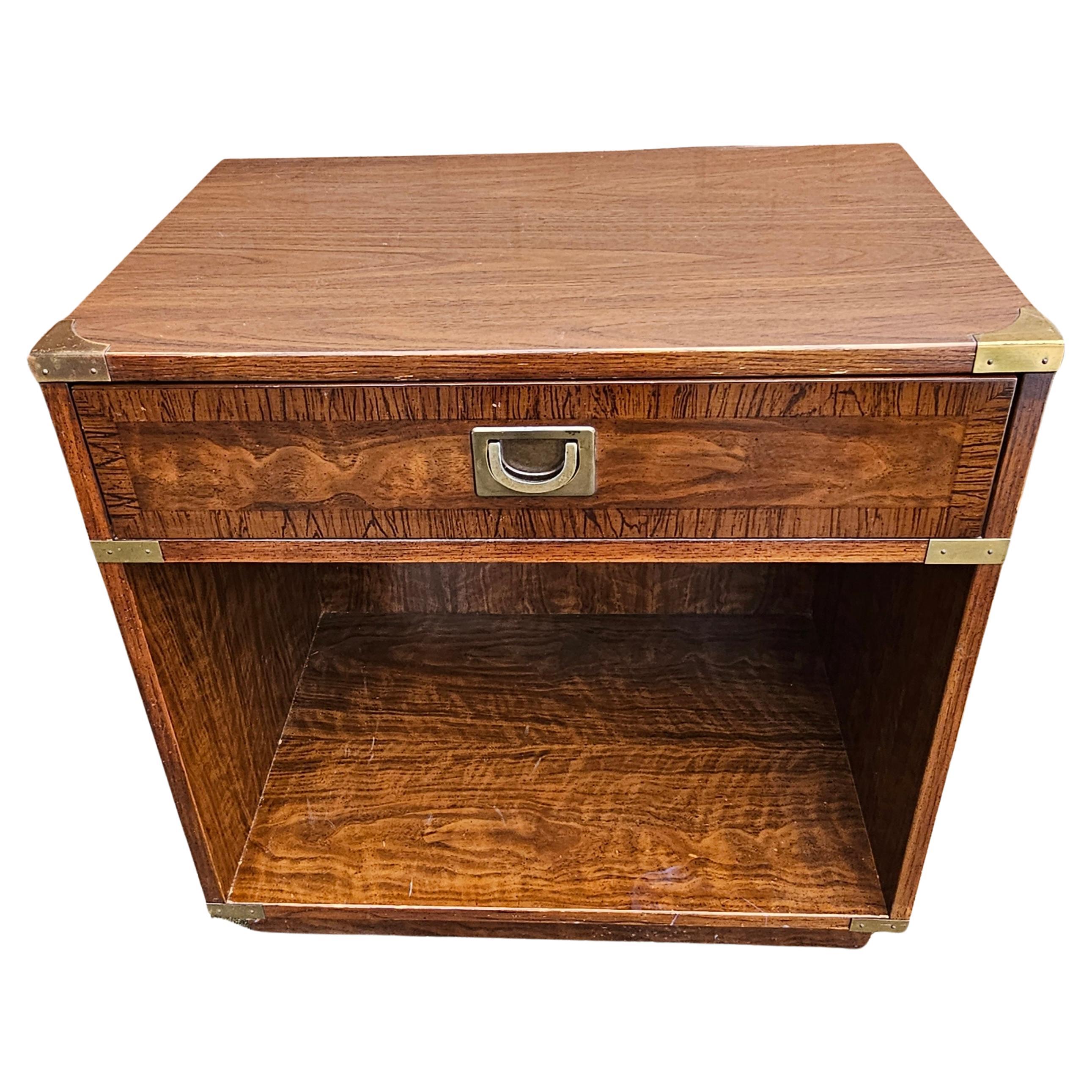 Drexel Furniture Mid-Century Campaign Style Bedside Table For Sale