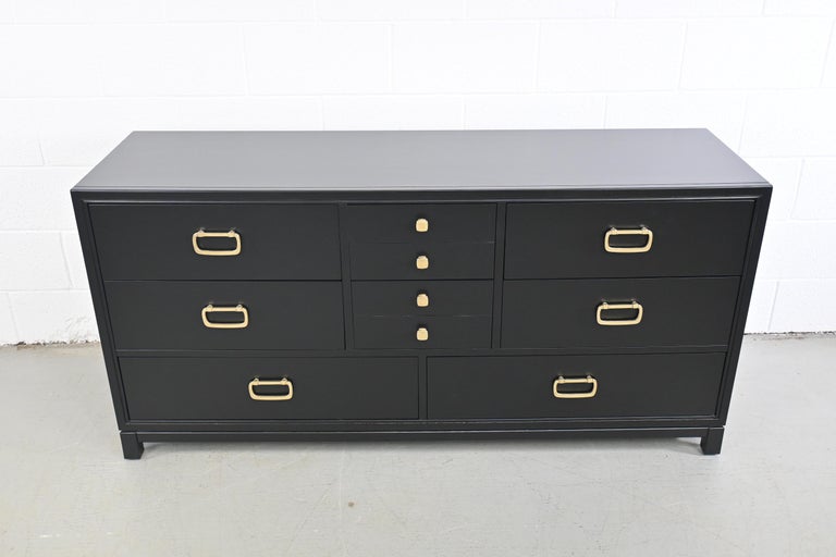 Drexel Furniture MidCentury Modern Black Lacquered Dresser with Brass