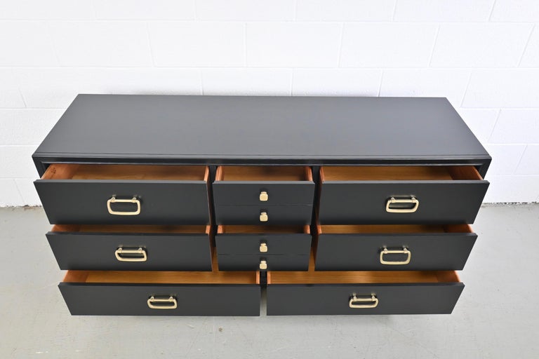 Drexel Furniture MidCentury Modern Black Lacquered Dresser with Brass