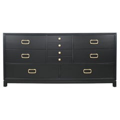 Drexel Furniture Mid-Century Modern Black Lacquered Dresser with Brass Hardware