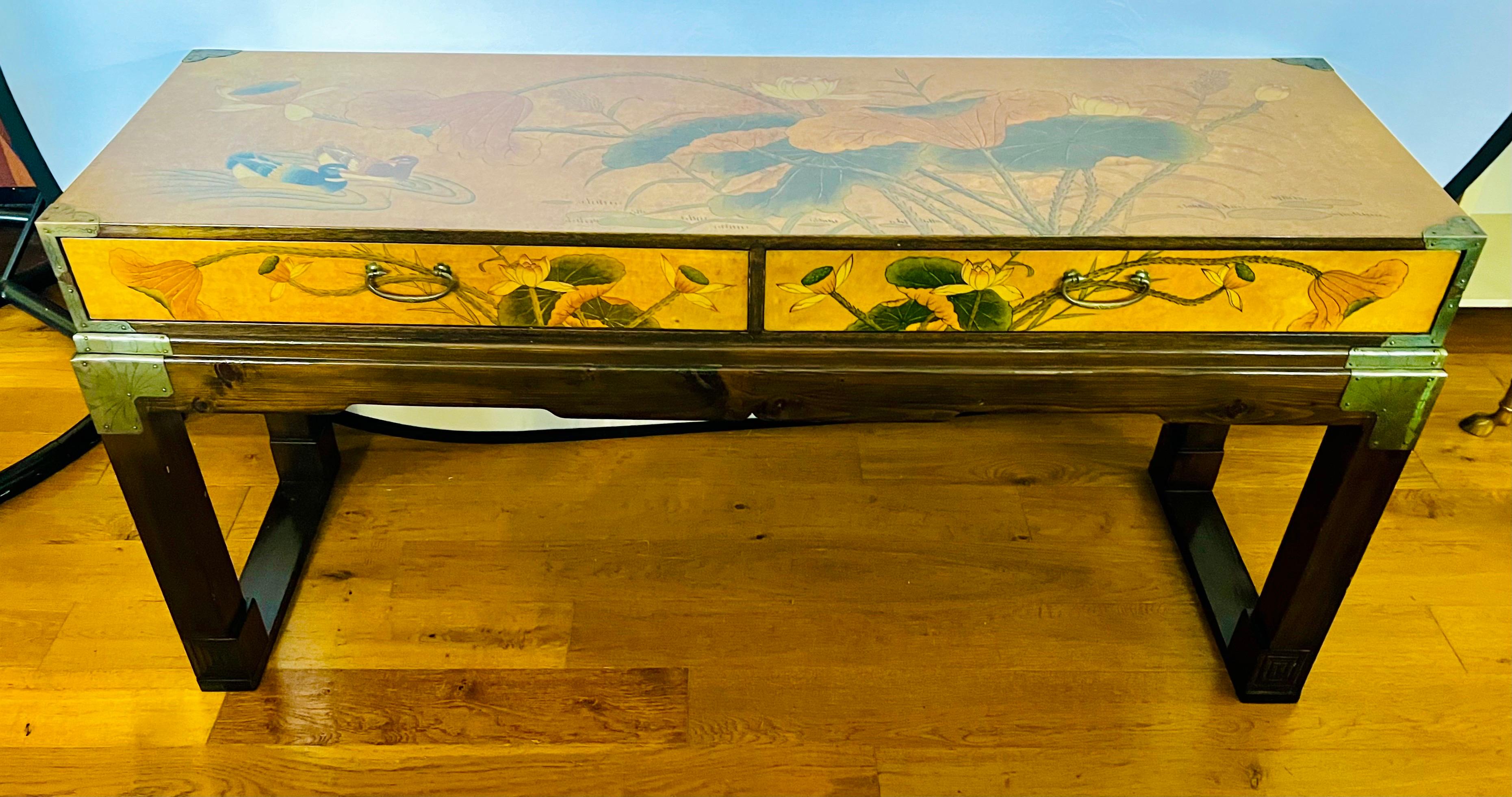 Mid-Century Modern Drexel Furniture Mid Century Modern Campaign Style Chinoiserie Console Table