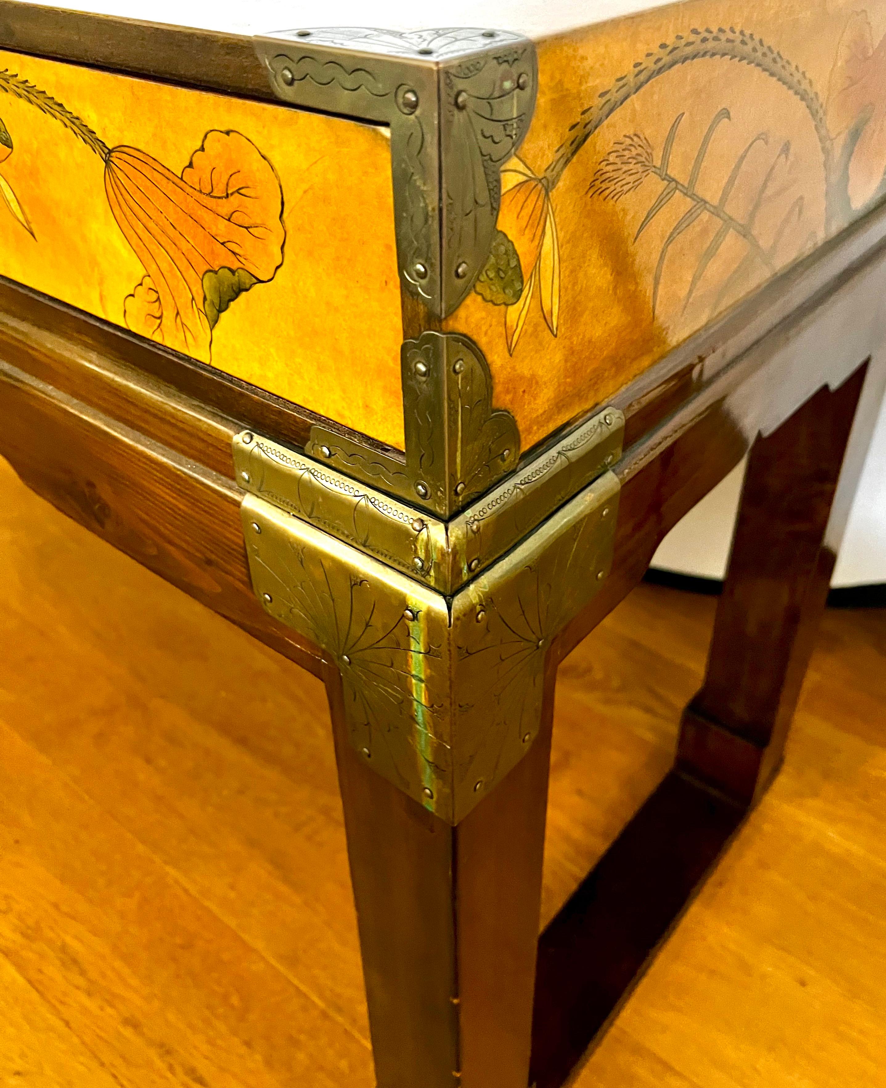 Late 20th Century Drexel Furniture Mid Century Modern Campaign Style Chinoiserie Console Table