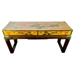 Drexel Furniture Mid Century Modern Campaign Style Chinoiserie Console Table