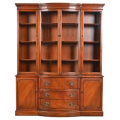 Drexel Georgian Carved Mahogany Breakfront Bookcase Cabinet, 1950s