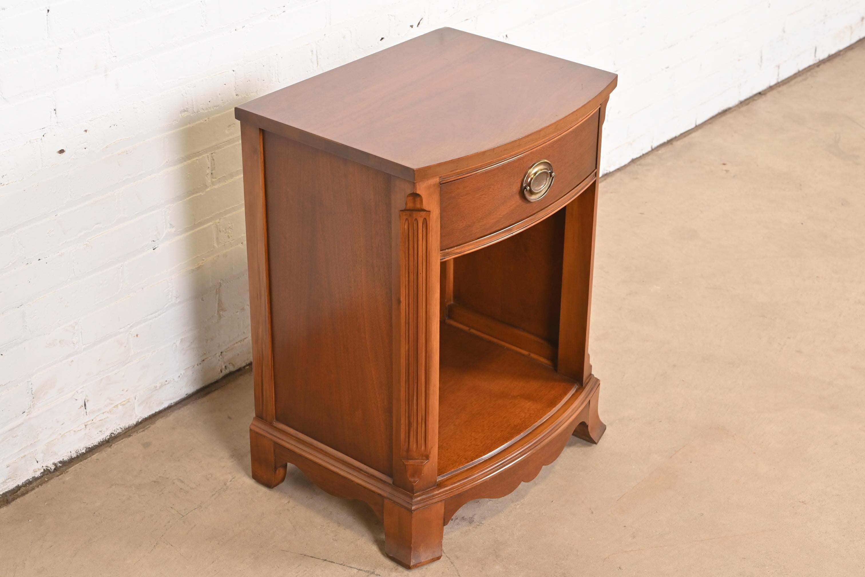 Brass Drexel Georgian Carved Mahogany Nightstand, 1950s For Sale