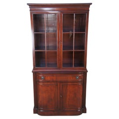 Vintage Drexel Georgian Crotch Mahogany Bowfront China Cupboard Curio Bookcase Cabinet