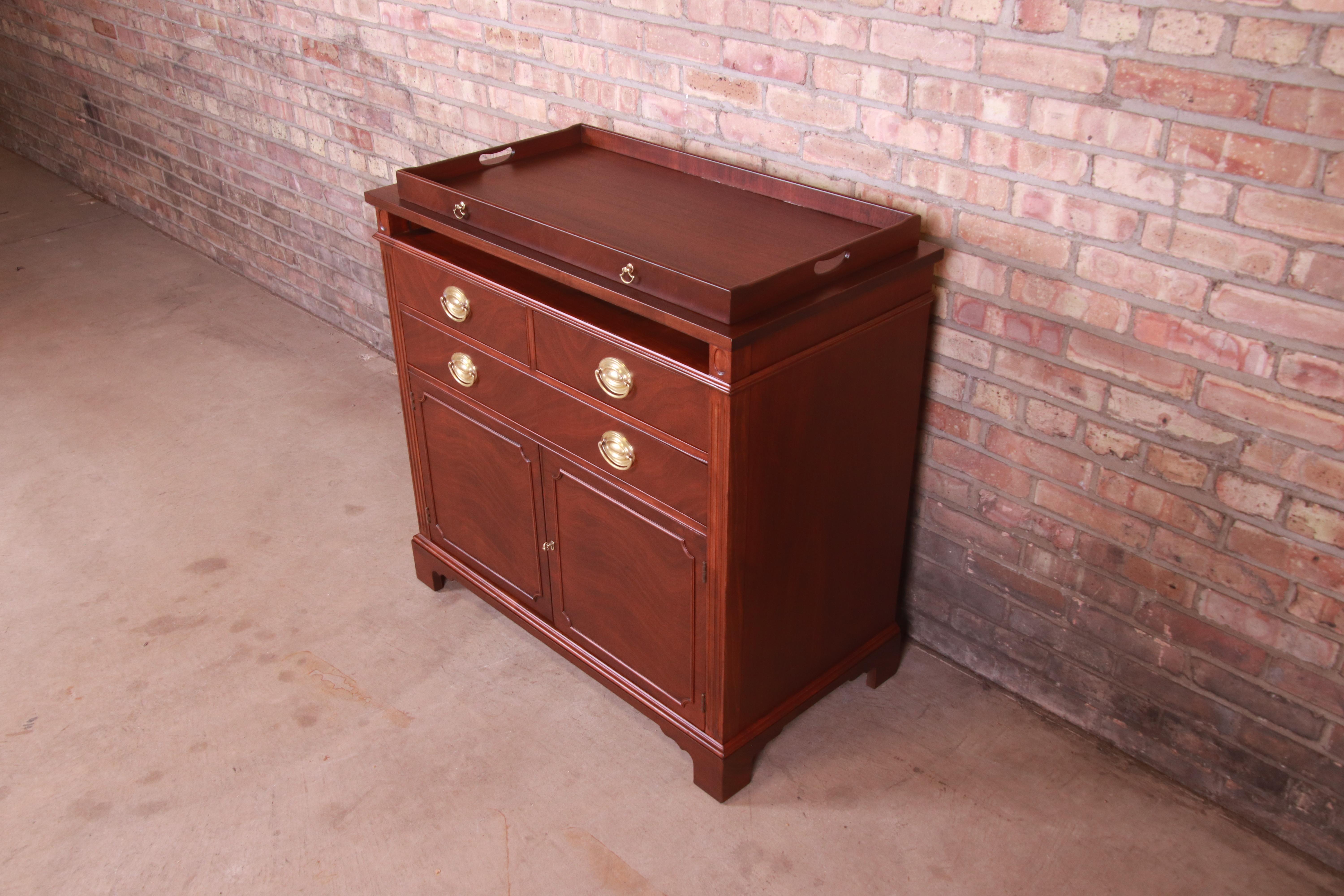 Drexel Georgian Mahogany Buffet Server or Bar Cabinet, Newly Refinished In Good Condition In South Bend, IN