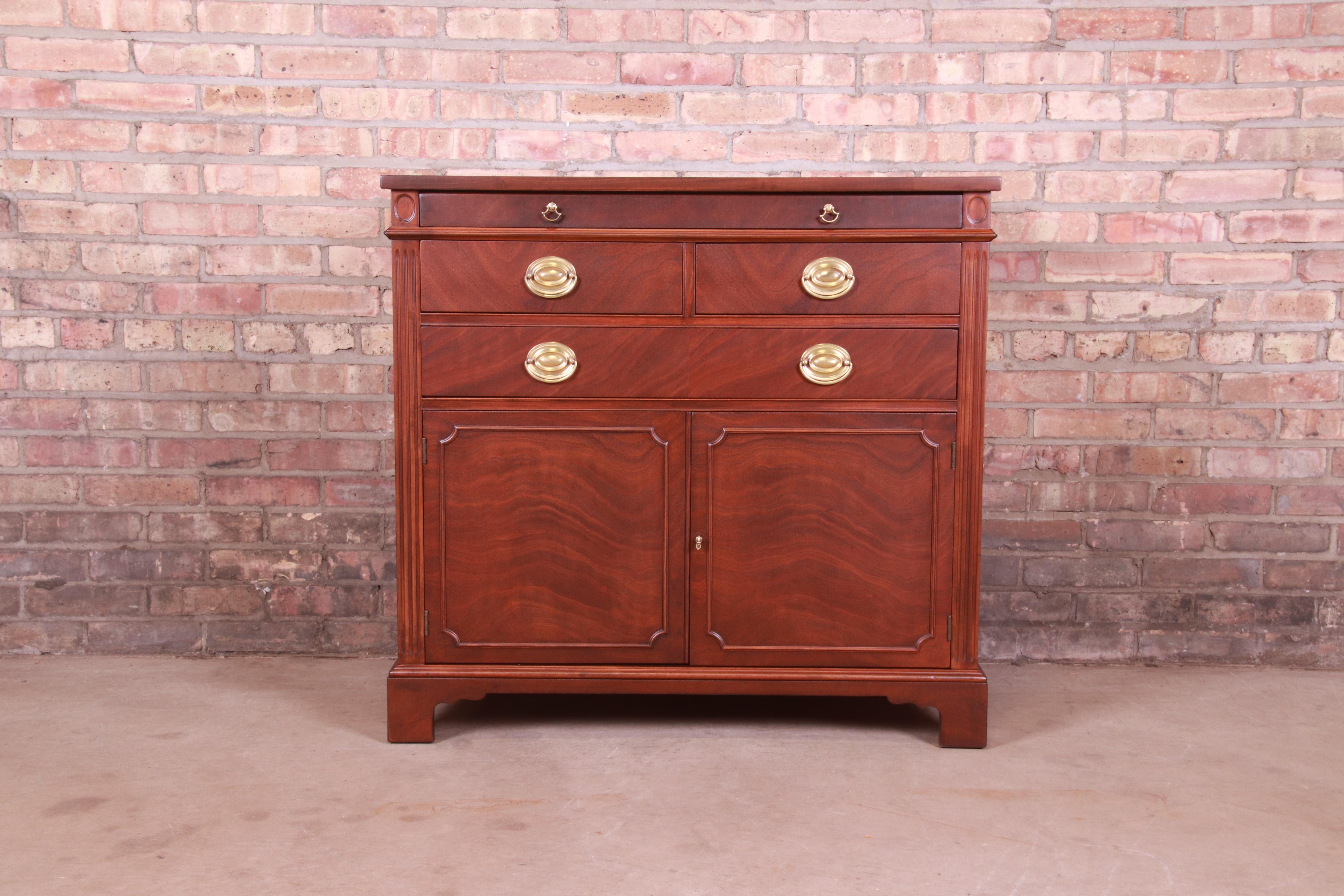 American Drexel Georgian Mahogany Buffet Server or Bar Cabinet, Newly Refinished