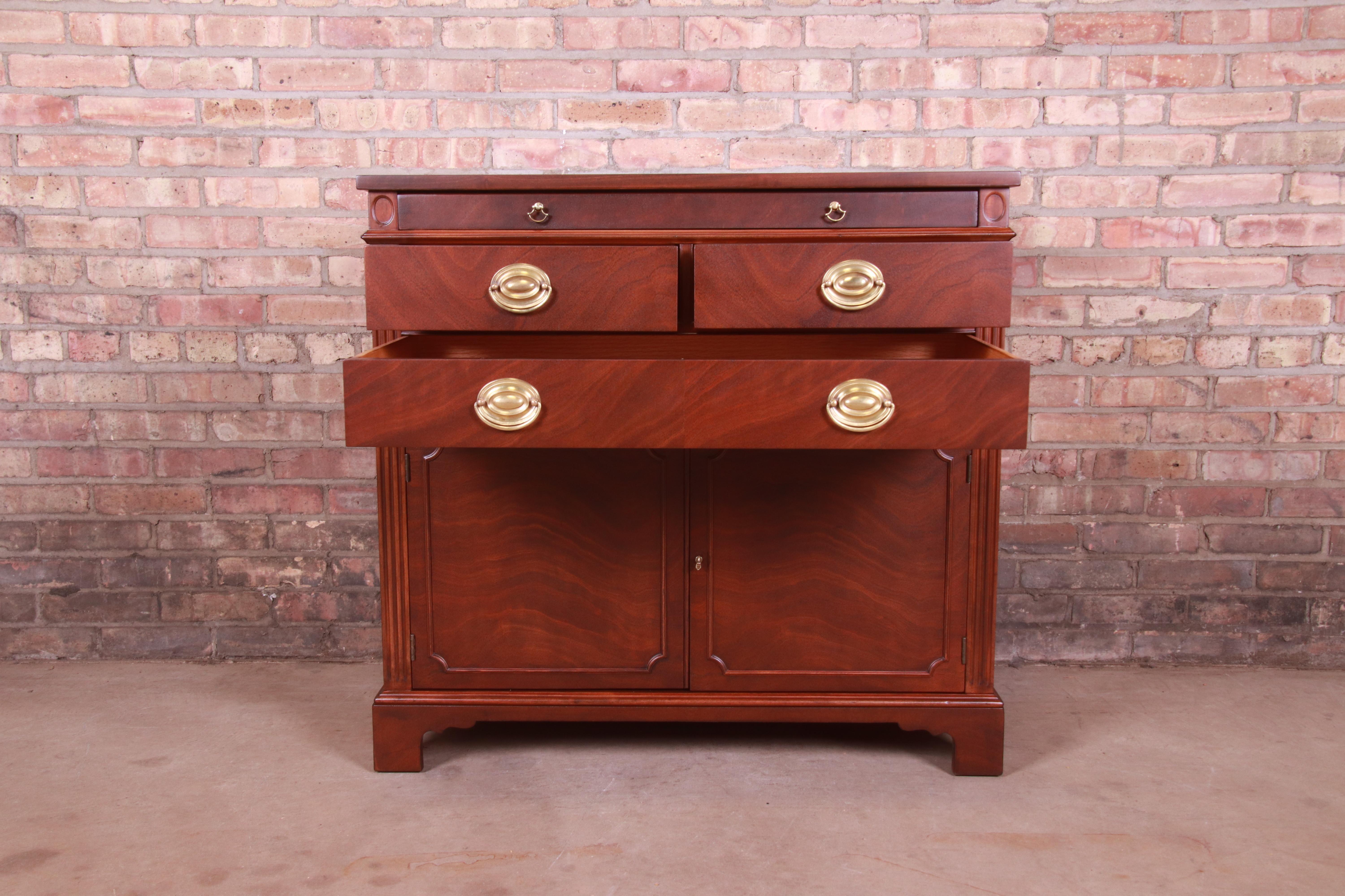 Drexel Georgian Mahogany Buffet Server or Bar Cabinet, Newly Refinished In Good Condition In South Bend, IN