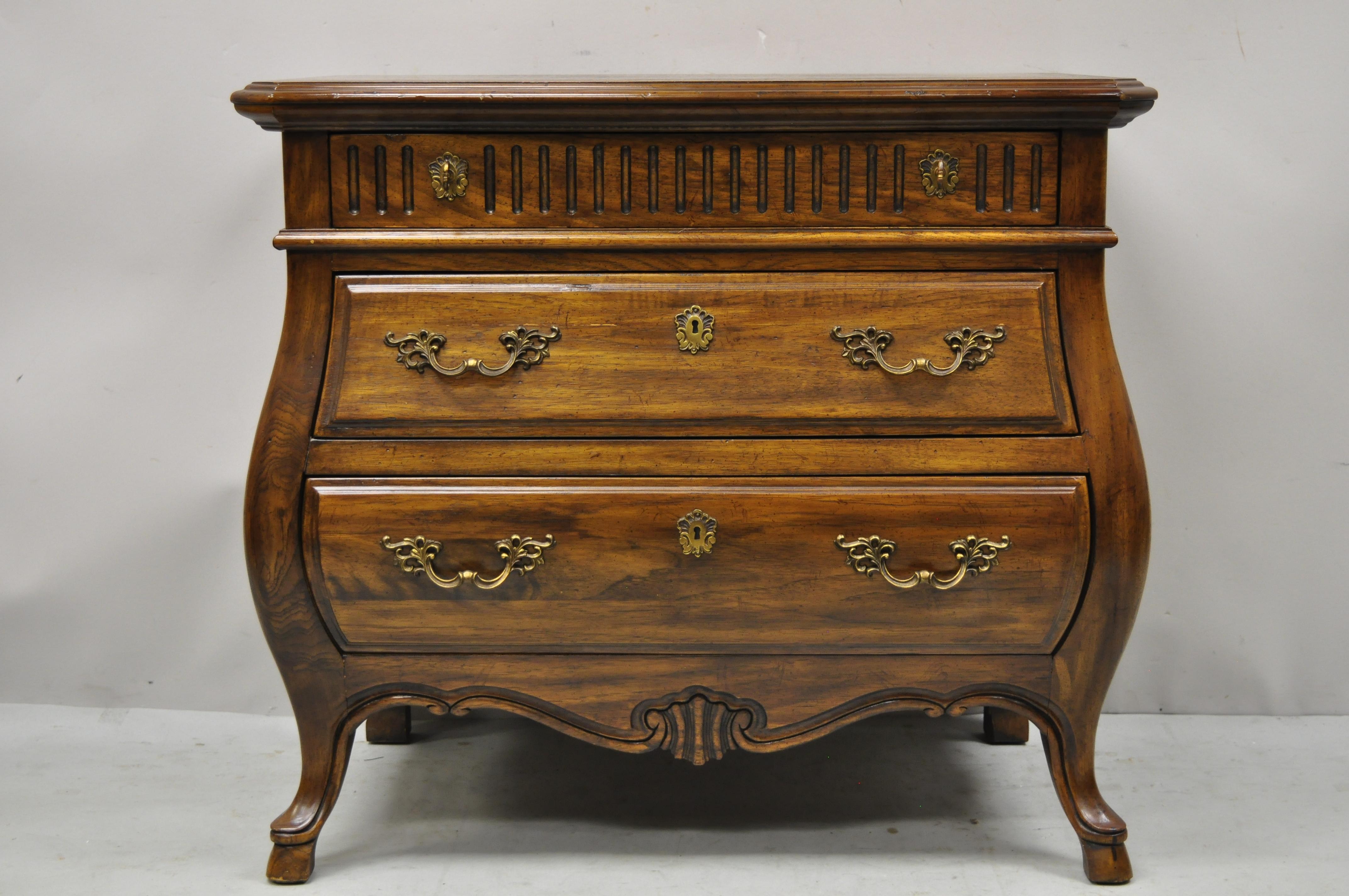 Drexel Grand Villa 3 Drawer Oak Bombe Commode Chest Nightstand Dresser 4