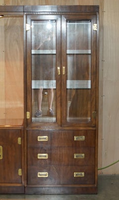 DREXEL HERITAGE 3 PIECE MILITARY CAMPAIGN BOOKCASE DISPLAY TV CABINET INC LIGHTs