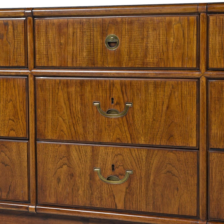 Drexel Heritage Accolade Campaign Style Brass Accent Dresser Chest of Drawers For Sale at 1stdibs