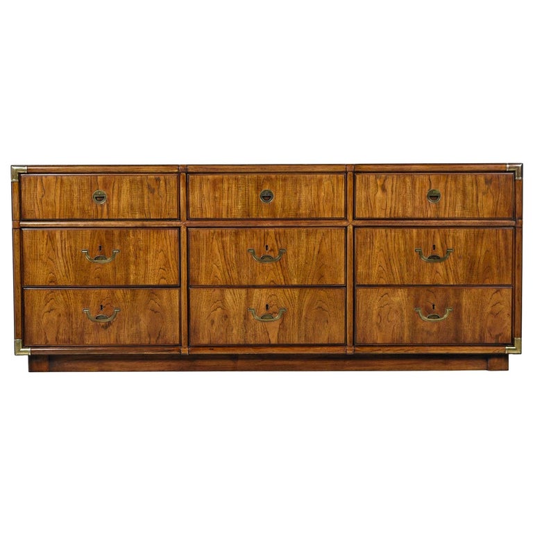 Drexel Heritage Accolade Campaign Style Brass Accent Dresser Chest