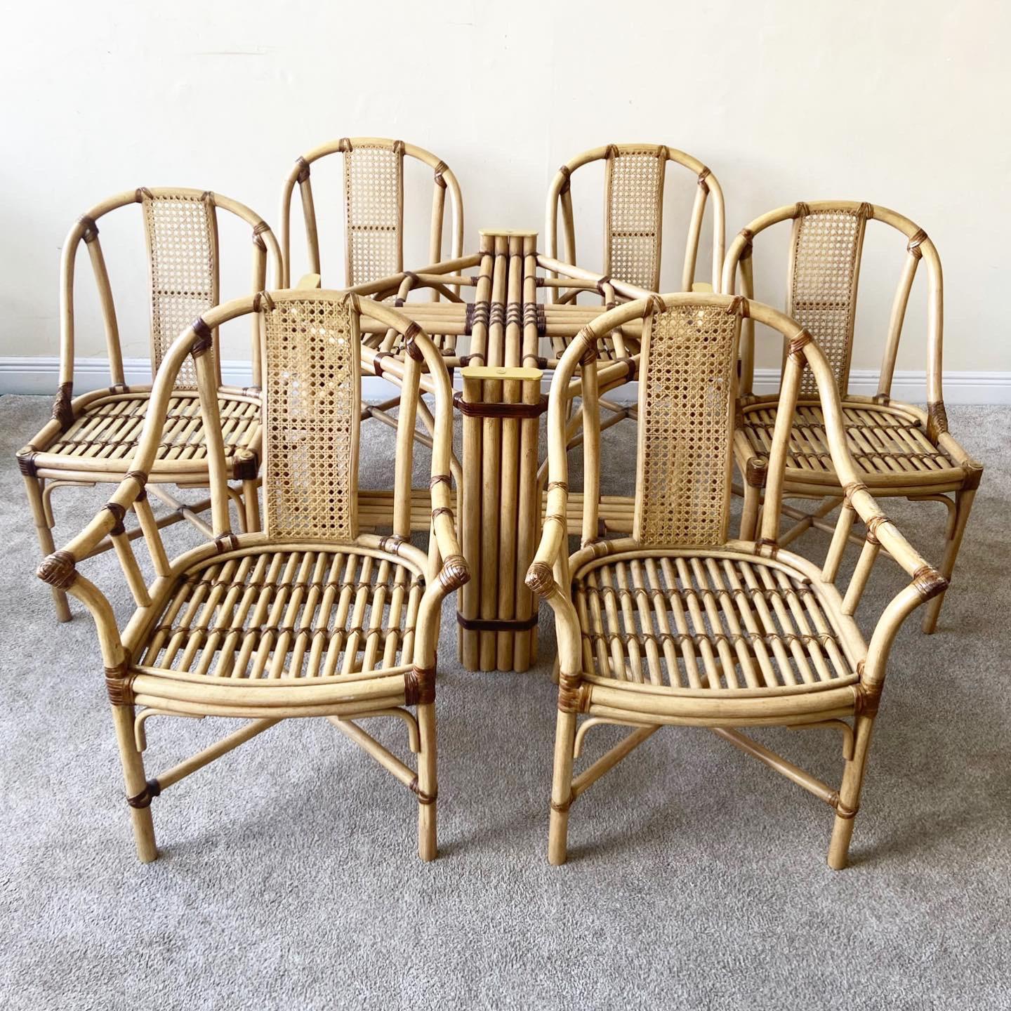 Late 20th Century Drexel Heritage Bamboo Rattan and Cane Dining Set, 7 Pieces