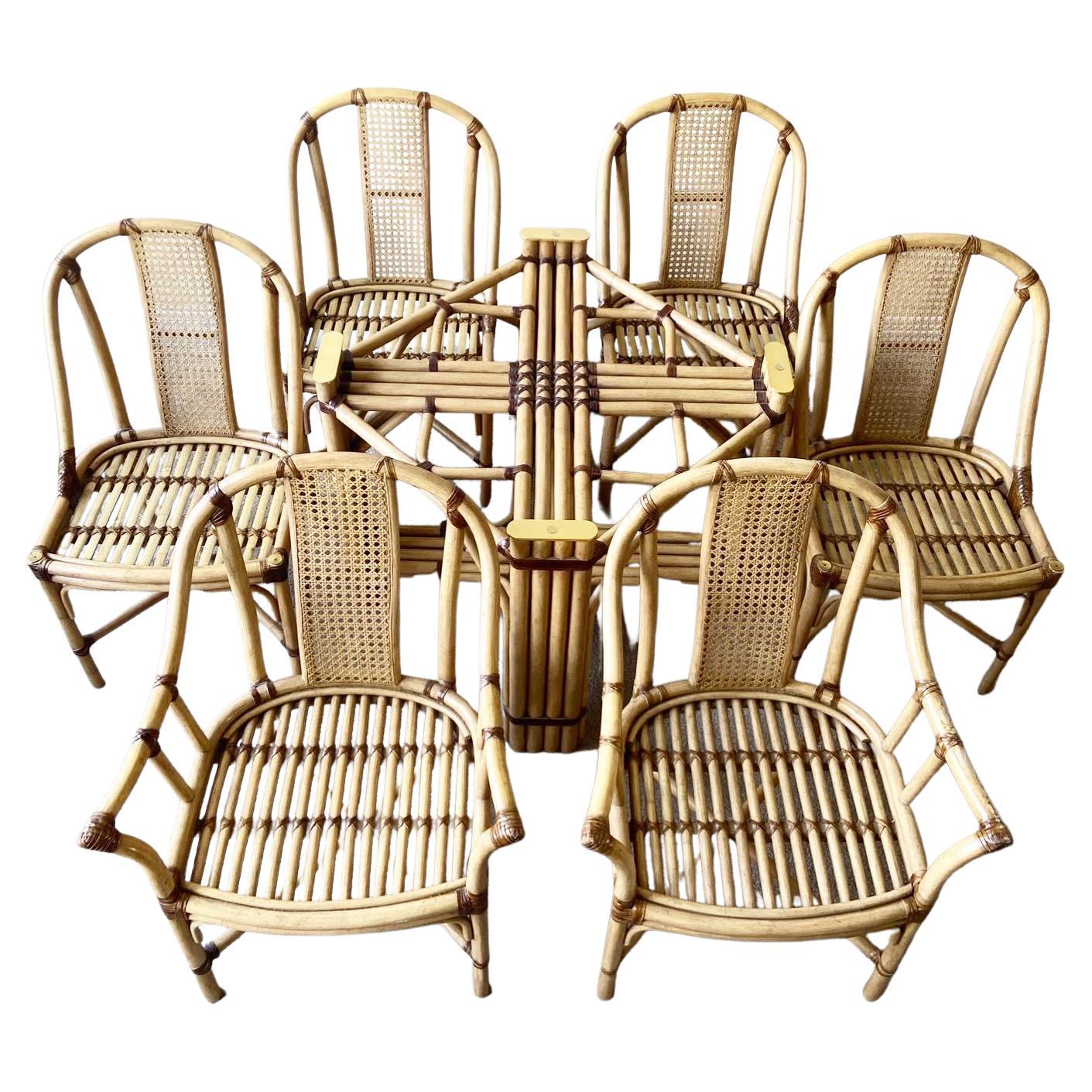 Drexel Heritage Bamboo Rattan and Cane Dining Set, 7 Pieces