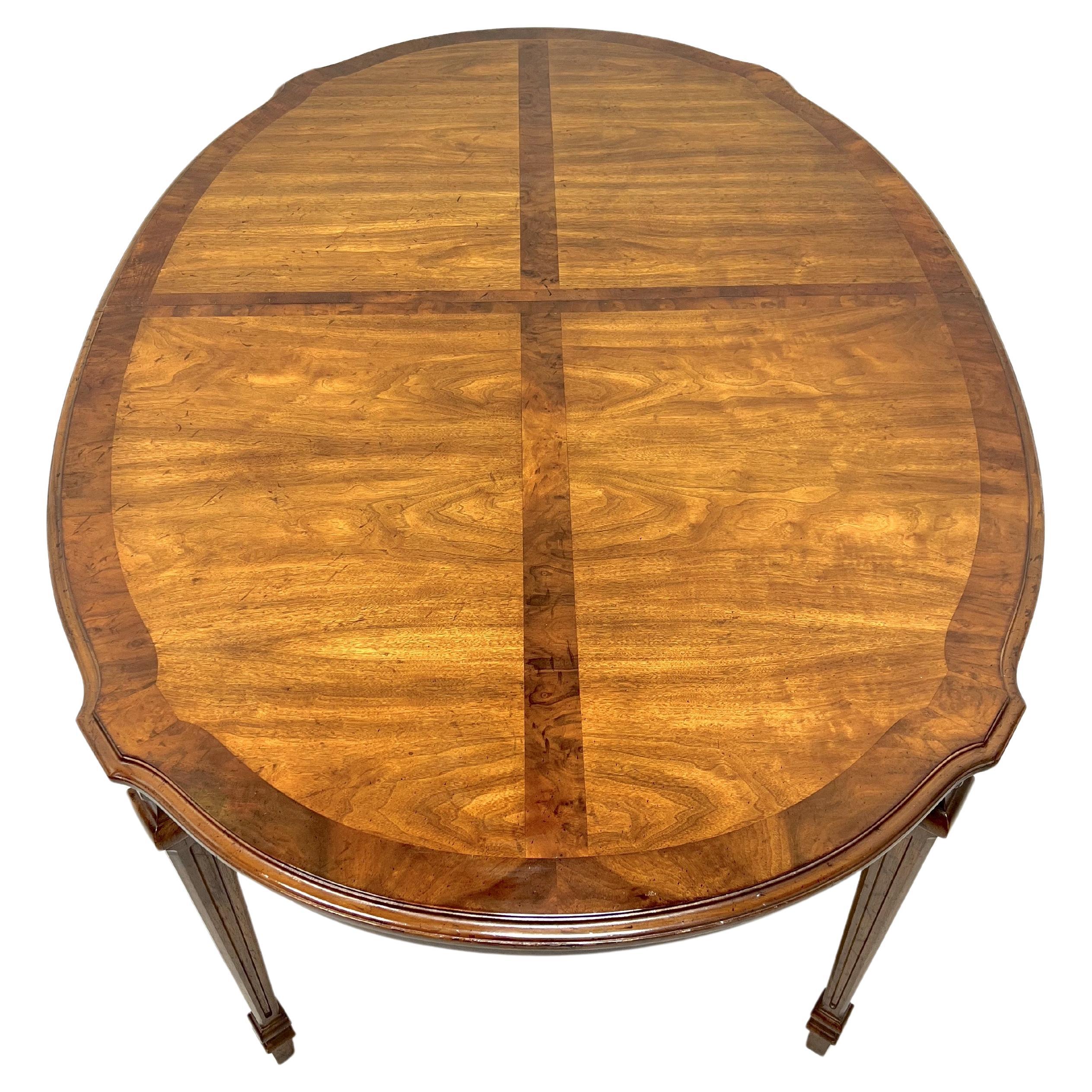 DREXEL HERITAGE Banded Burl Walnut French Provincial Louis XVI Dining Table