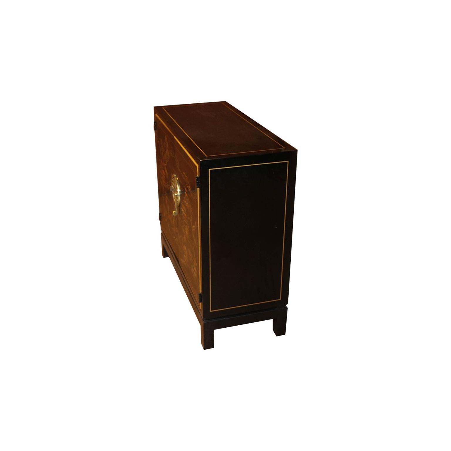 Brass Drexel Heritage Black Lacquer Chinoiserie Style Cabinet