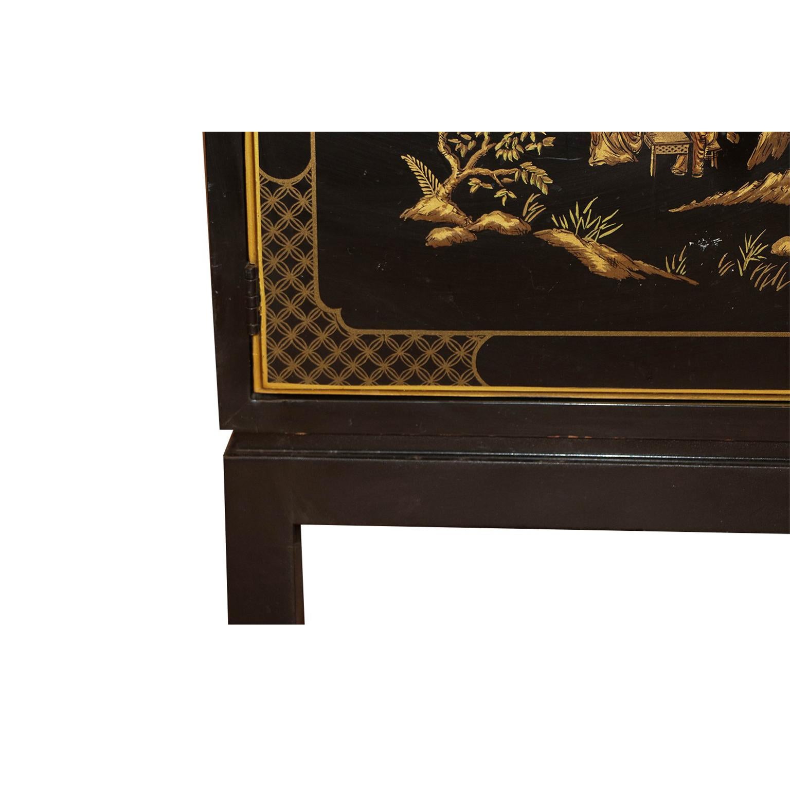 Drexel Heritage Black Lacquer Chinoiserie Style Cabinet 3