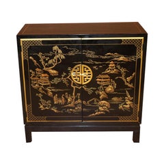 Drexel Heritage Black Lacquer Chinoiserie Style Cabinet