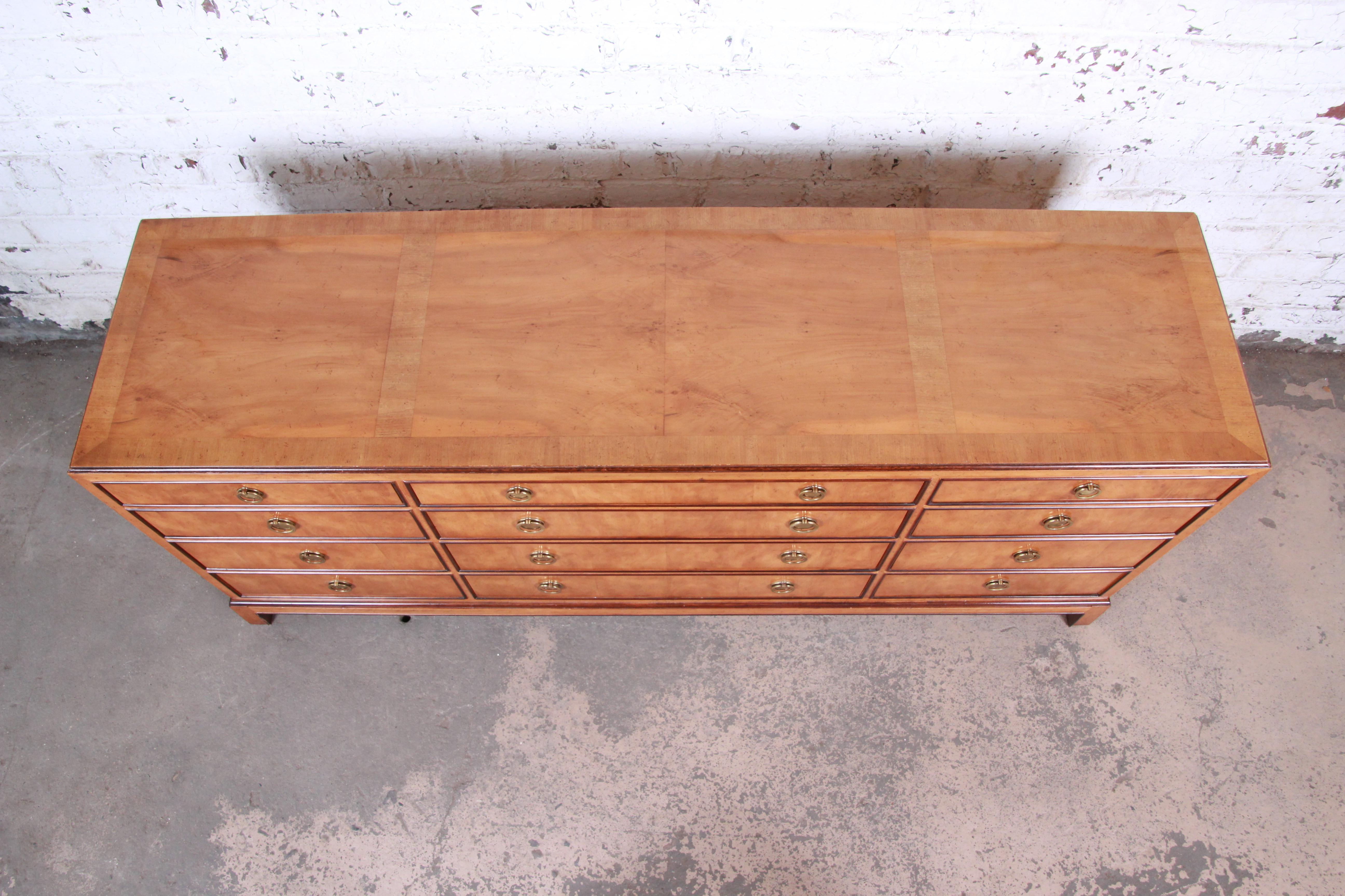 Mid-Century Modern Drexel Heritage Burl Wood Chinoiserie Twelve-Drawer Dresser or Credenza