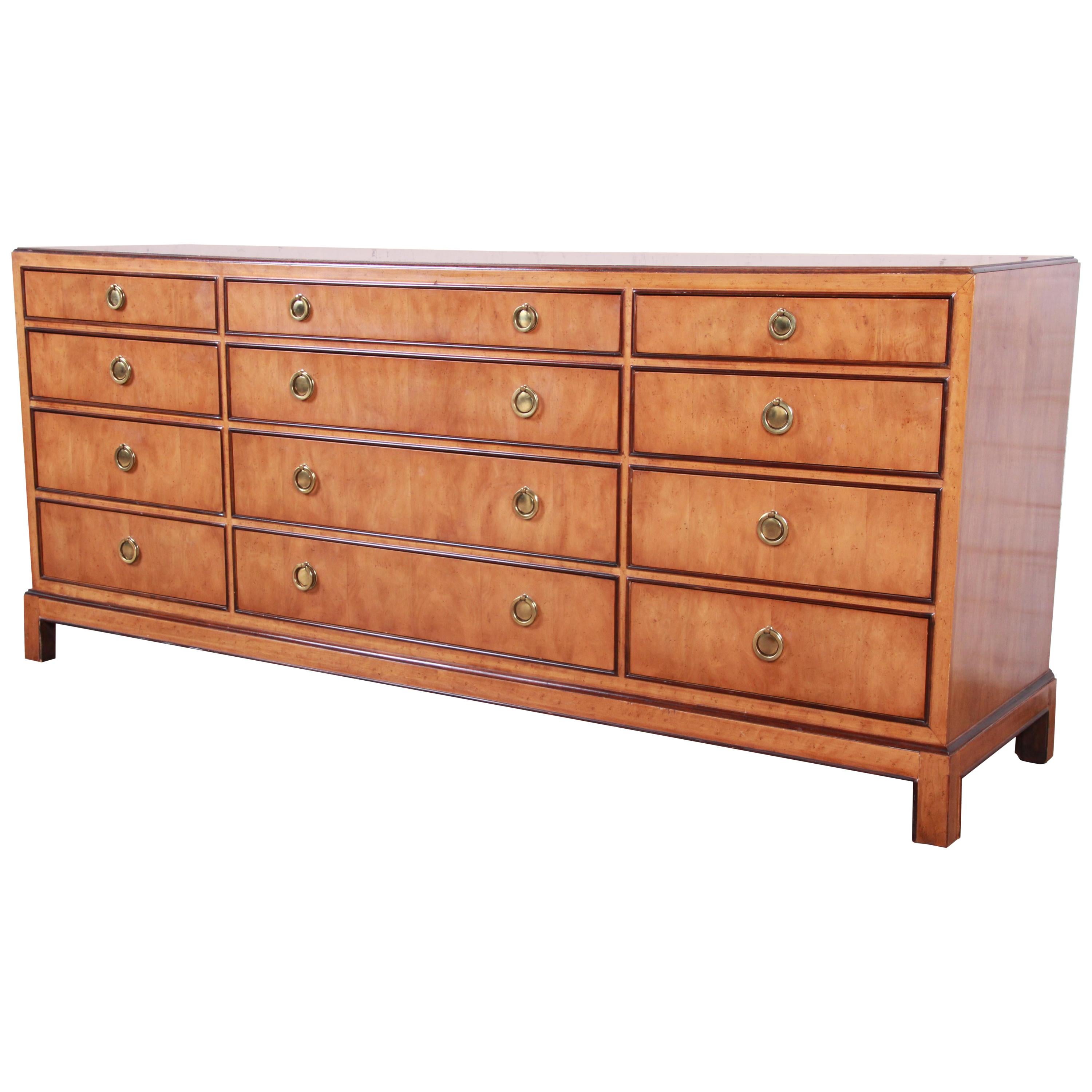 Drexel Heritage Burl Wood Chinoiserie Twelve-Drawer Dresser or Credenza
