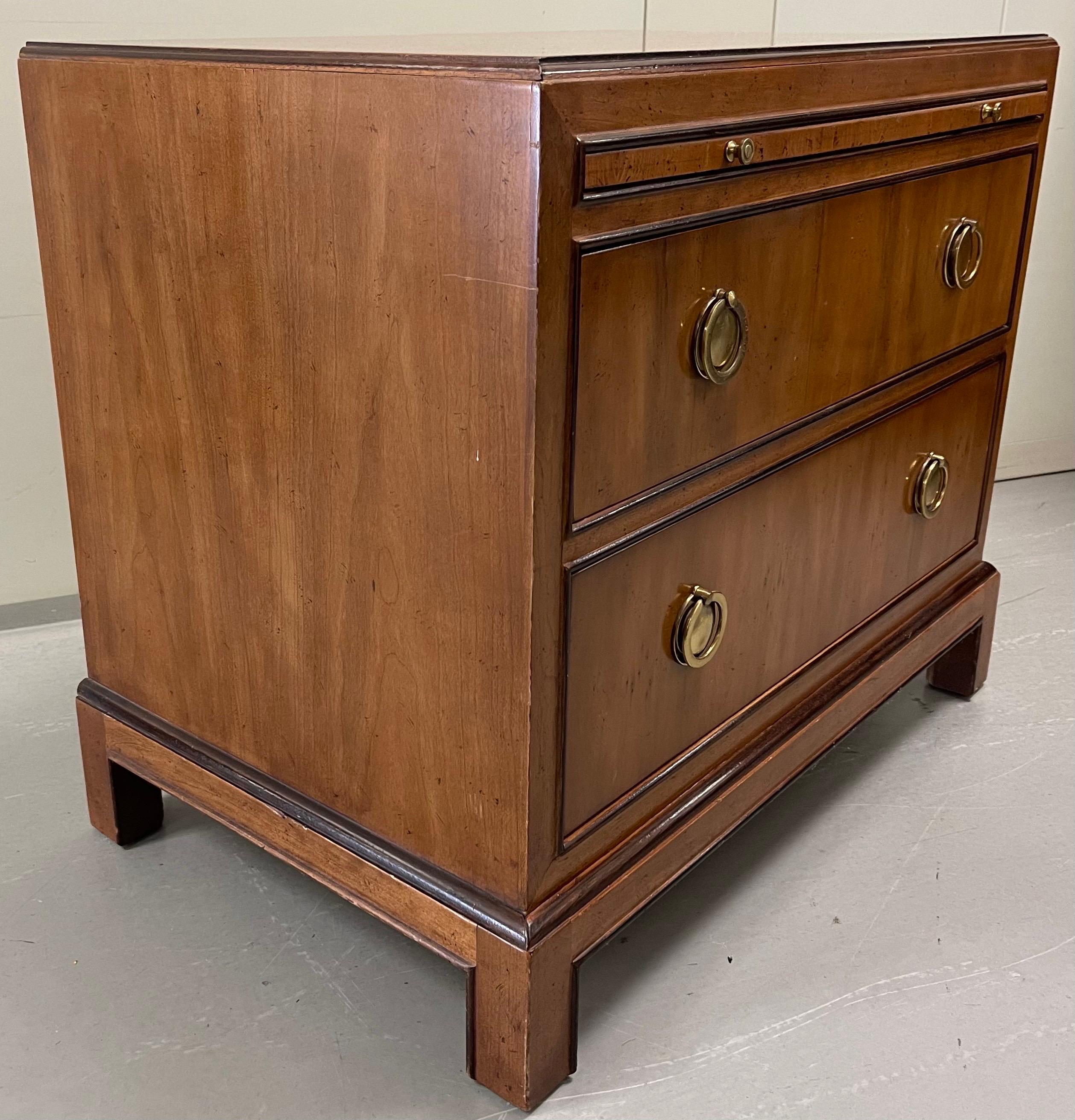 Drexel Heritage Campaign Style Burlwood Nightstands, Pair For Sale 2