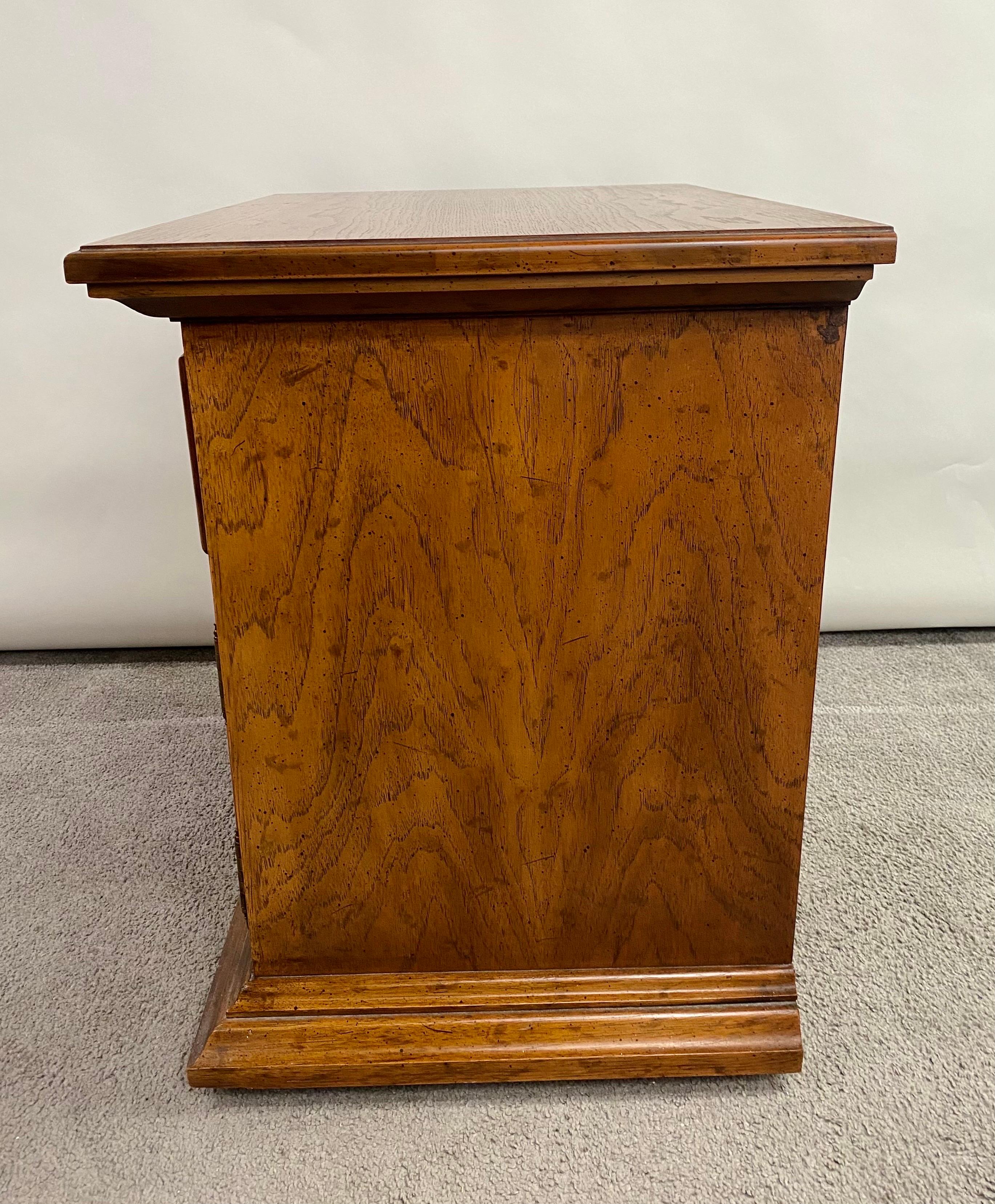 Drexel Heritage Campaign Style Pecan Wood Nightstand or End Table, a Pair For Sale 2