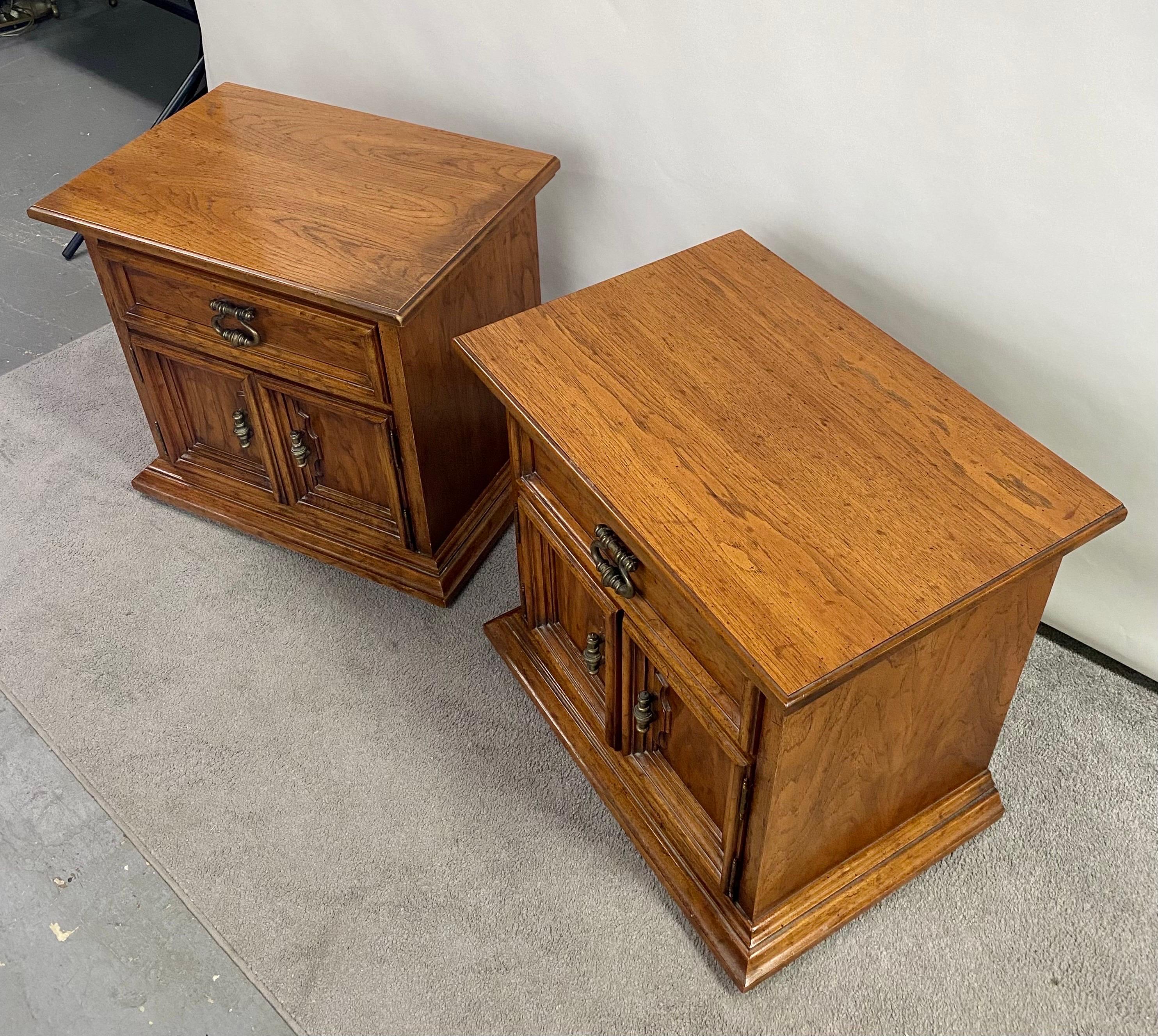 Drexel Heritage Campaign Style Pecan Wood Nightstand or End Table, a Pair For Sale 10