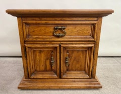 Drexel Heritage Campaign Style Pecan Wood Nightstand or End Table, a Pair