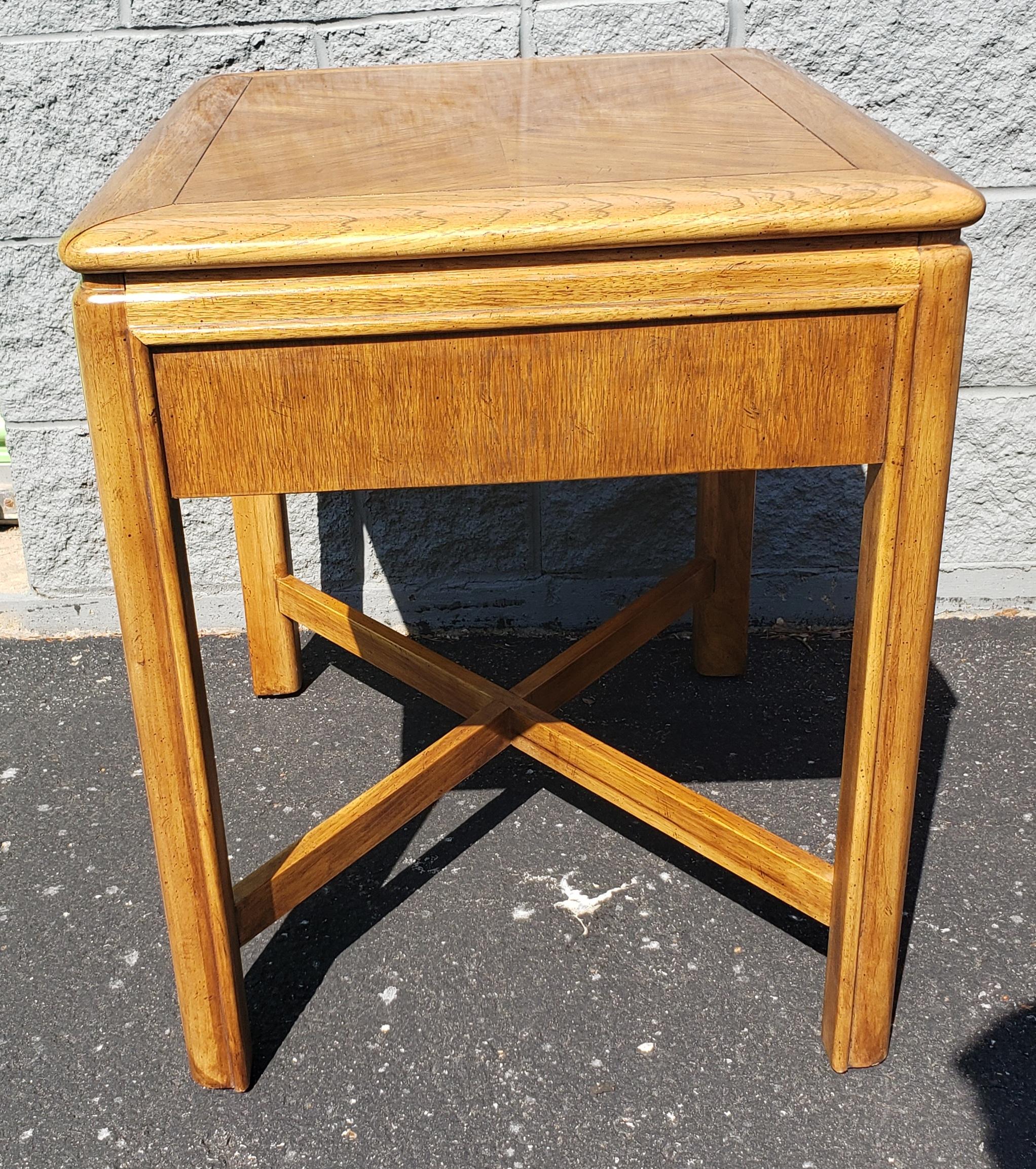 Woodwork Drexel Heritage Campaign Style Side Tables, Circa 1970s, a Pair For Sale