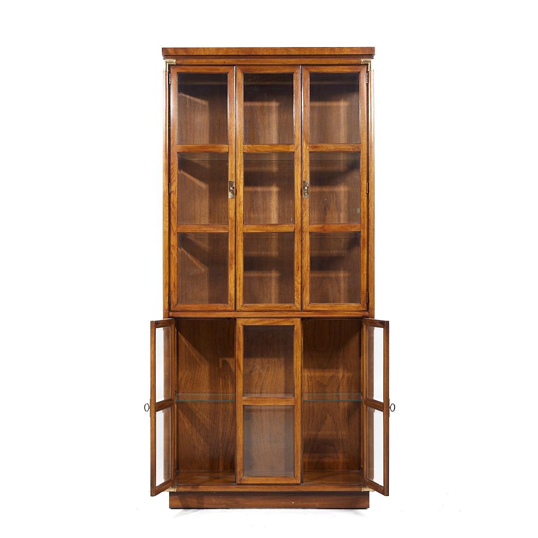 20th Century Drexel Heritage Campaign Walnut and Brass China Cabinet For Sale