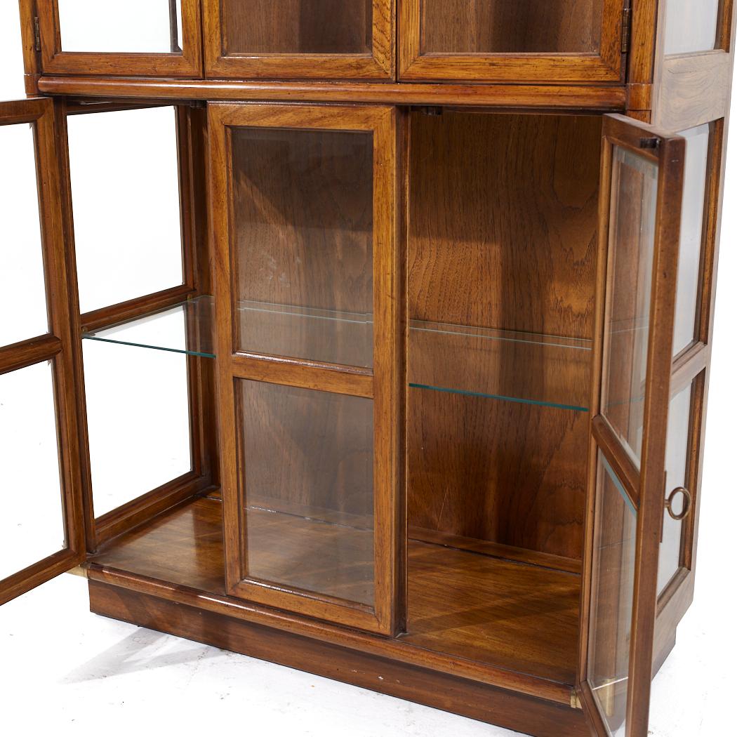Drexel Heritage Campaign Walnut and Brass China Cabinet For Sale 1