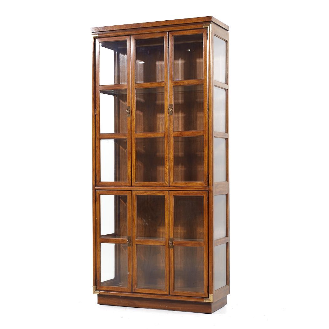 Drexel Heritage Campaign Walnut and Brass China Cabinet For Sale 2