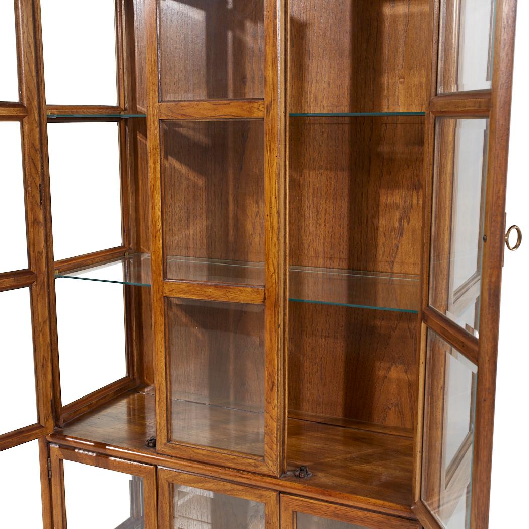 Drexel Heritage Campaign Walnut and Brass China Cabinet For Sale 3