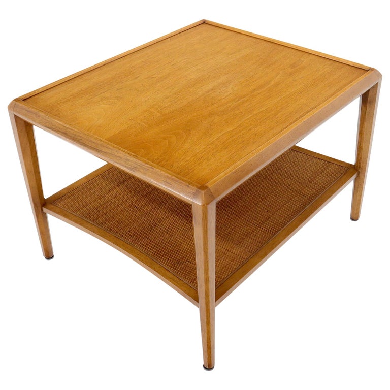 Drexel Heritage Cane Shelf TwoTier Side End Table on Tapered Legs at