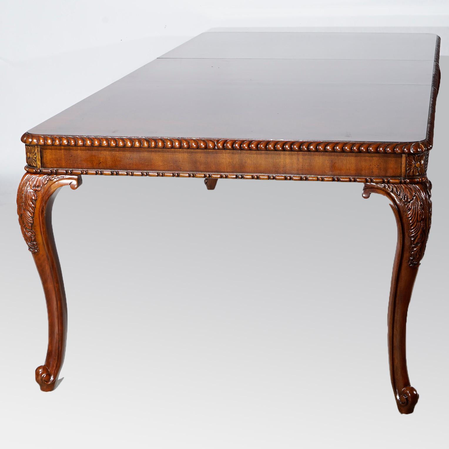 American Drexel Heritage Carved Mahogany Banded & Inlaid Extension Dining Table 20th C