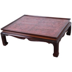 Drexel Heritage Carved Mahogany Hollywood Regency Chinoiserie Cocktail Table