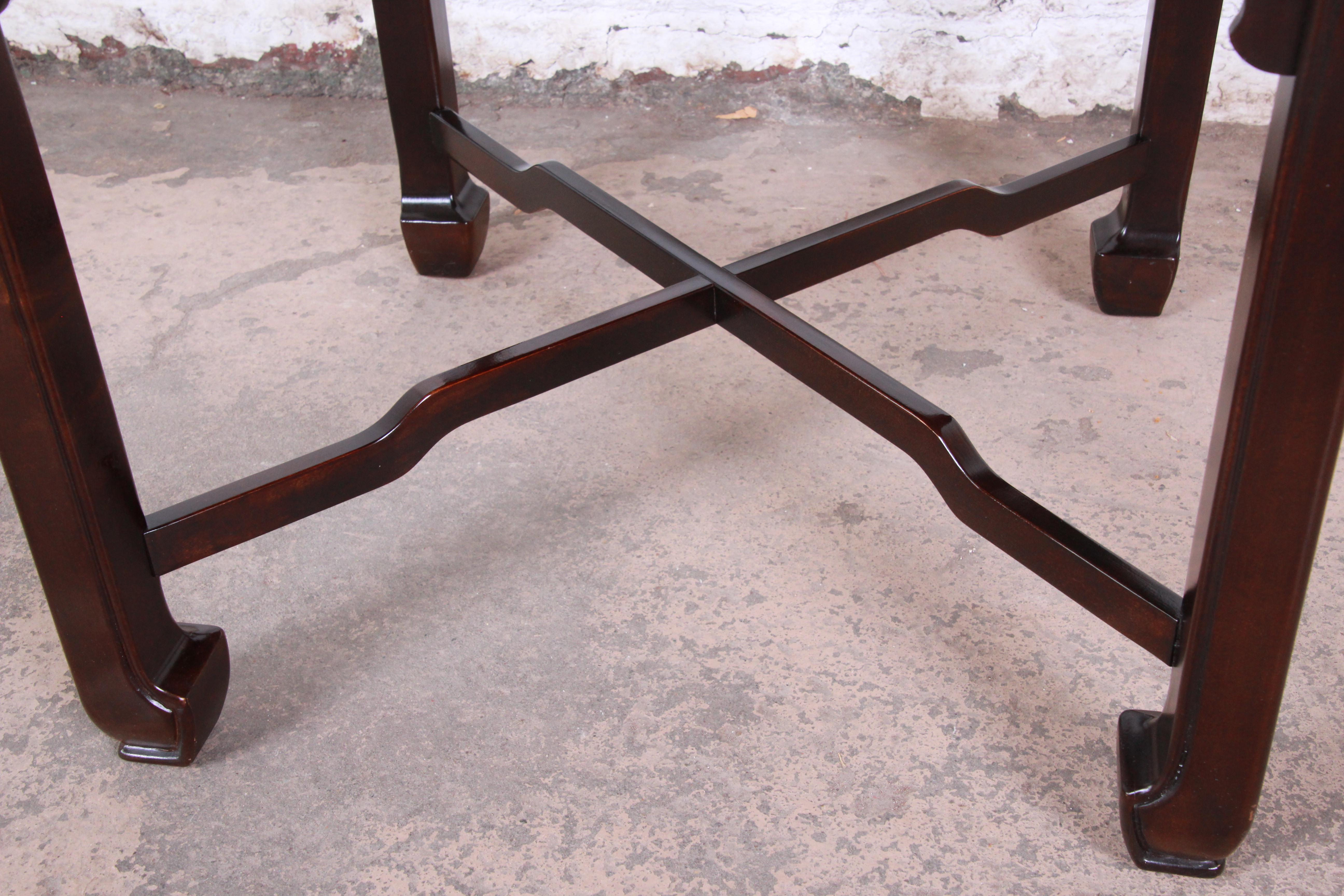 Drexel Heritage Carved Mahogany Hollywood Regency Chinoiserie X-Base Side Table 4