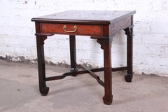 Drexel Heritage Carved Mahogany Hollywood Regency Chinoiserie X-Base Side Table